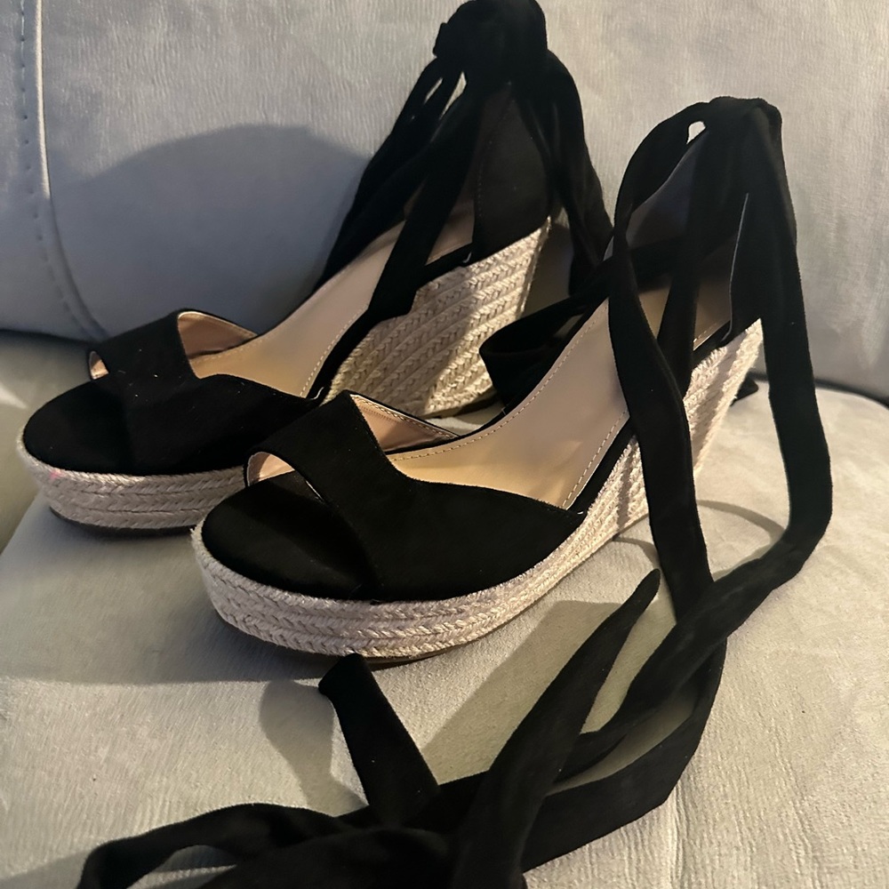 Black Espadrille Wedge Sandals